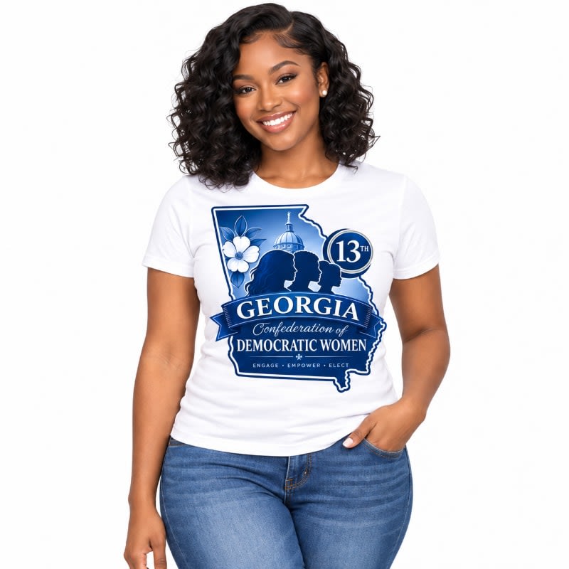 Front of the royal blue Georgia membership T shirt